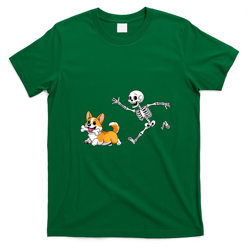 Pet Mom Halloween Shirt - Funny Skeleton Chasing Corgi Halloween Dog Mom Pet Lover Raglan Baseball Tee_1
