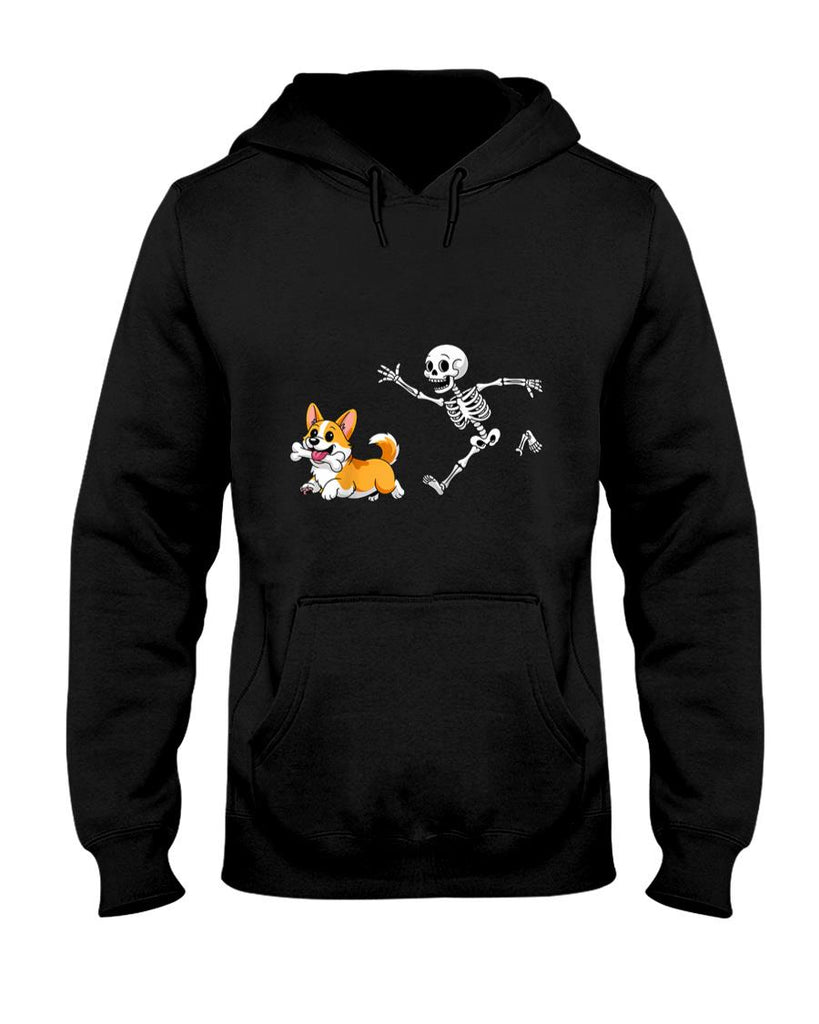 Pet Mom Halloween Shirt - Funny Skeleton Chasing Corgi Halloween Dog Mom Pet Lover Raglan Baseball Tee_1