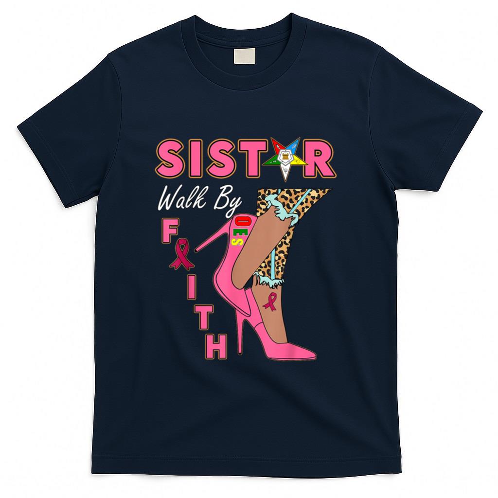 OES SiStar Leopard Walk By Faith Breast Cancer Awareness T-Shirt