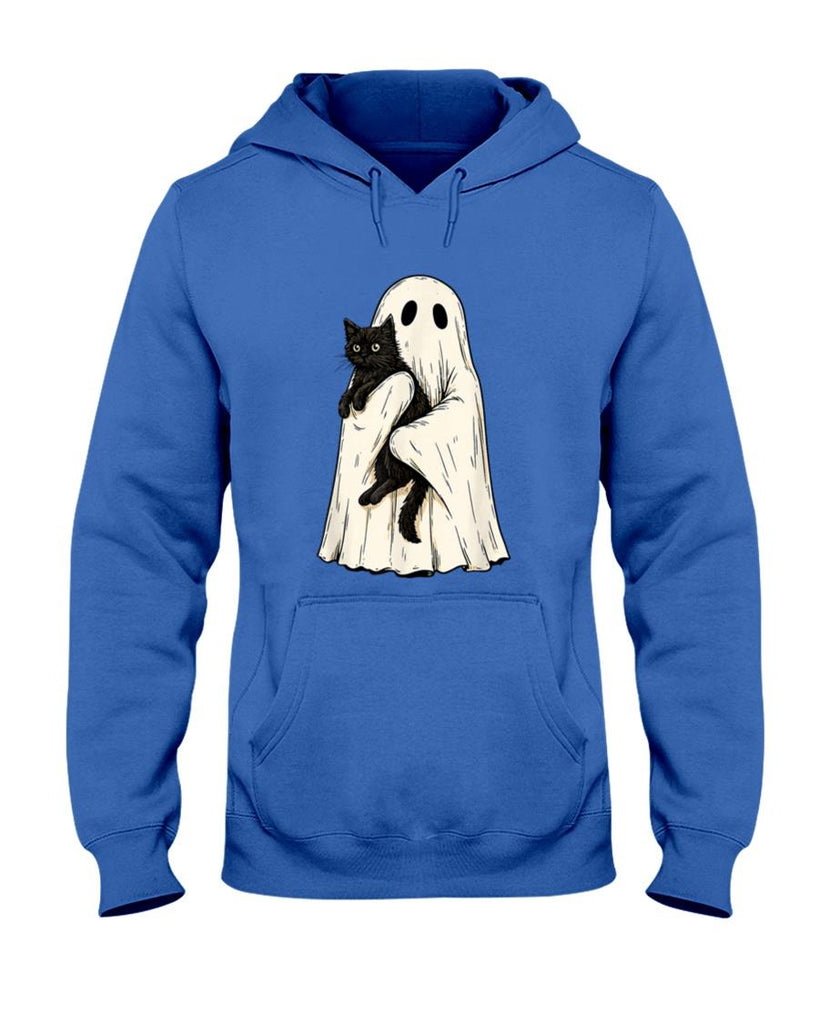 Halloween Shirt - Vintage Halloween Ghost Holding Black Cat Men Women T-Shirt