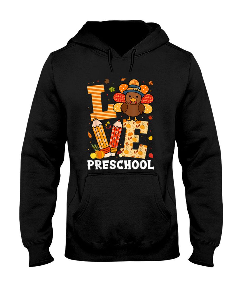 Thanksgiving Love Preschool Teacher Turkey Autumn Fall T-Shirt for Men Women Girls Kids