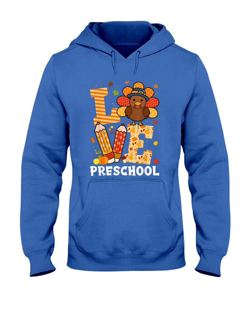 Thanksgiving Love Preschool Teacher Turkey Autumn Fall T-Shirt for Men Women Girls Kids