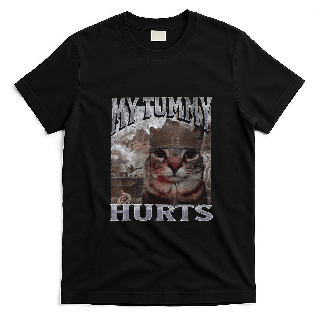 Funny Tees - My Tummy Hurts Funny Cat Meme Bootleg Graphic T-Shirt