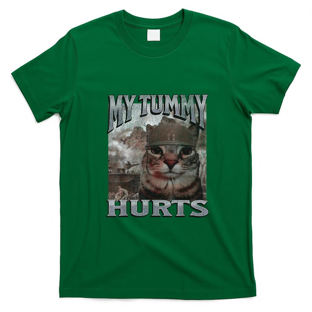 Funny Tees - My Tummy Hurts Funny Cat Meme Bootleg Graphic T-Shirt