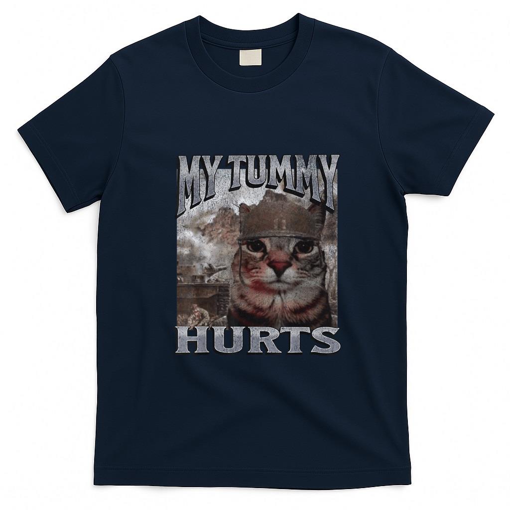 Funny Tees - My Tummy Hurts Funny Cat Meme Bootleg Graphic T-Shirt