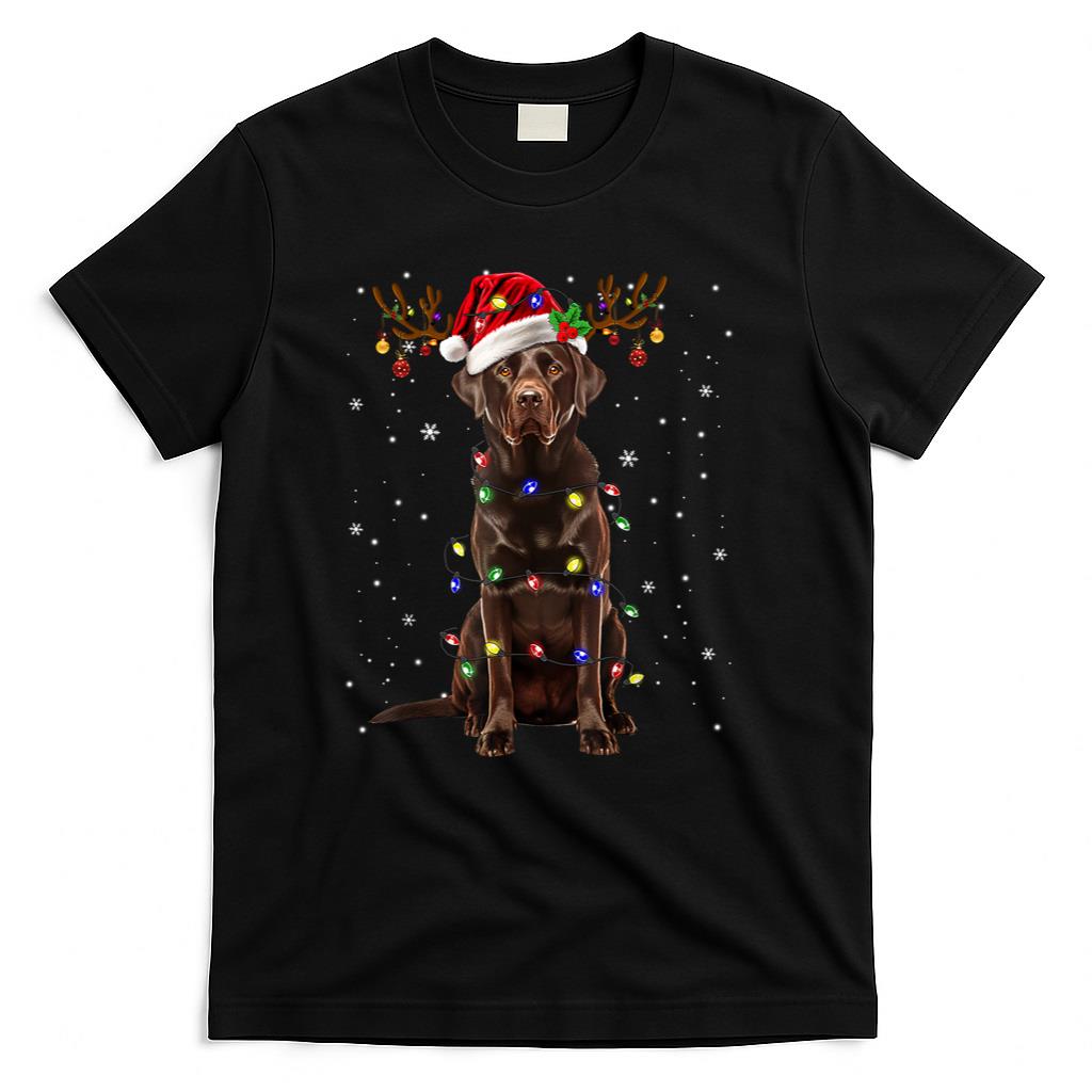 Chocolate Lab Labrador Christmas Tree Light Pajama Dog Xmas T-Shirt