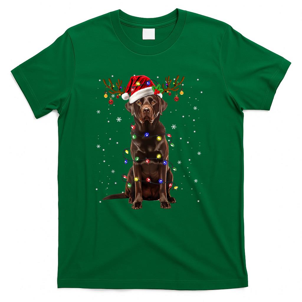 Chocolate Lab Labrador Christmas Tree Light Pajama Dog Xmas T-Shirt