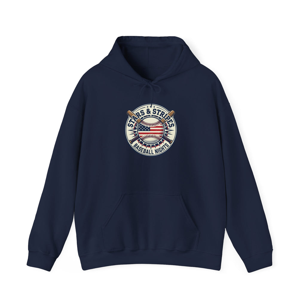 Stars & Stripes Baseball Hoodie | Patriotic Baseball Graphic, Vintage Ballpark Aesthetic