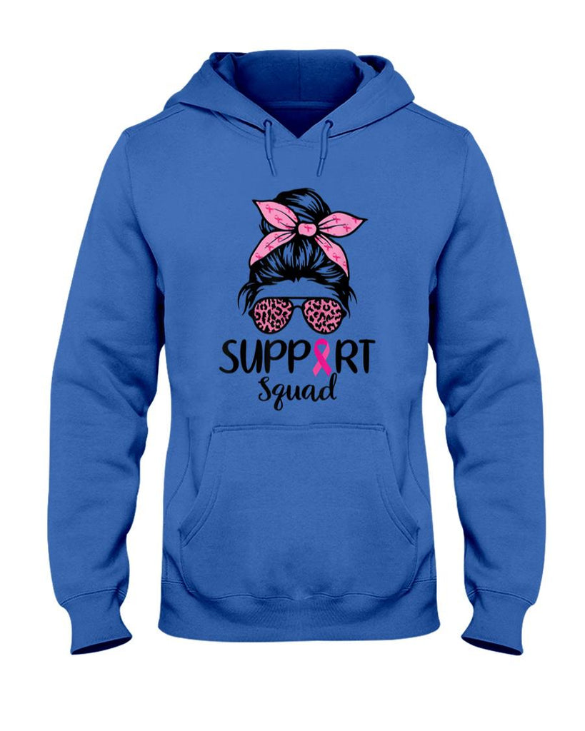 Breast Cancer Awareness Shirt Women Support Squad Messy Bun T-Shirt