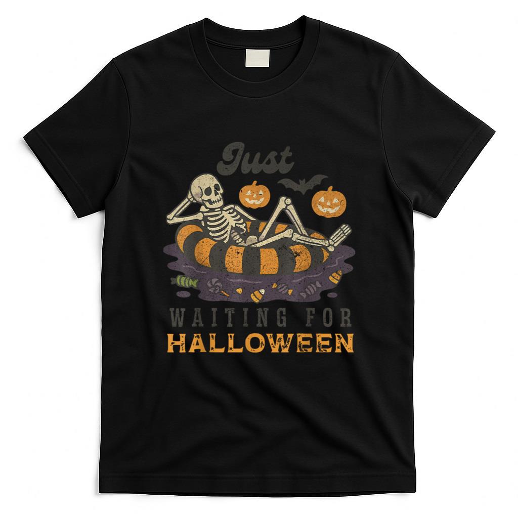 Halloween Shirt - Just Waiting for Halloween Funny Skeleton Spooky Summerween T-Shirt