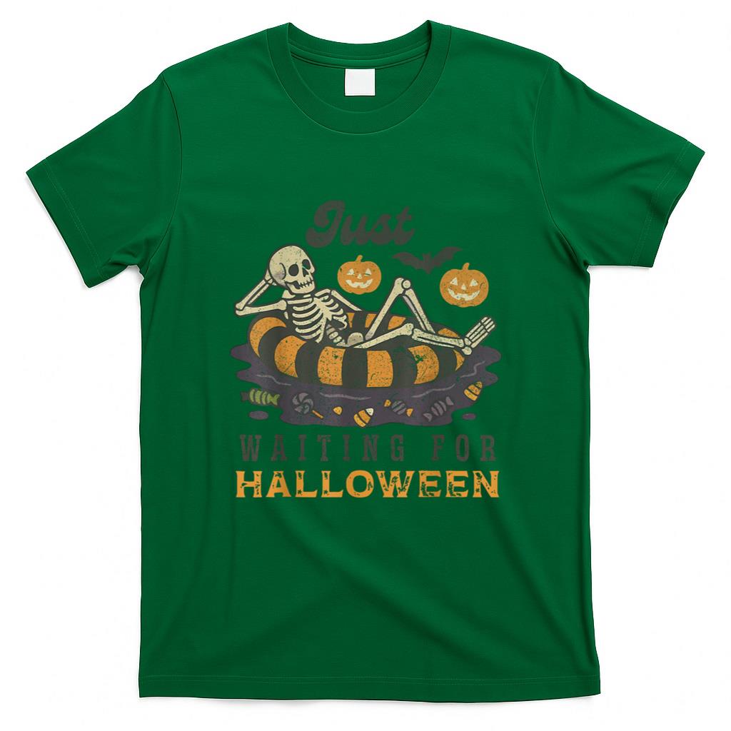 Halloween Shirt - Just Waiting for Halloween Funny Skeleton Spooky Summerween T-Shirt