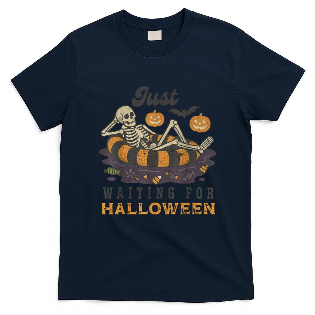 Halloween Shirt - Just Waiting for Halloween Funny Skeleton Spooky Summerween T-Shirt