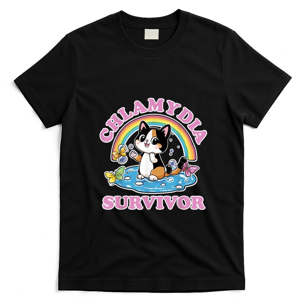 Funny Tees - Chlamydia Survivor  Funny Inappropriate  Adult Meme Cat T-Shirt
