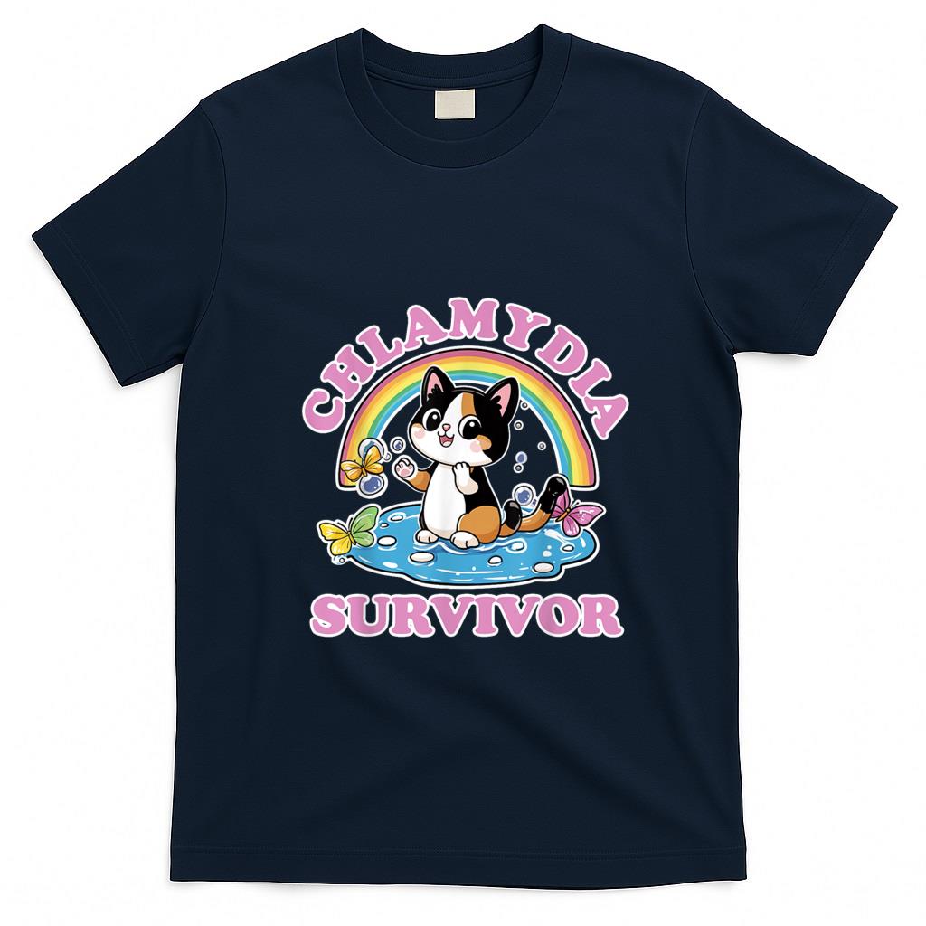 Funny Tees - Chlamydia Survivor  Funny Inappropriate  Adult Meme Cat T-Shirt