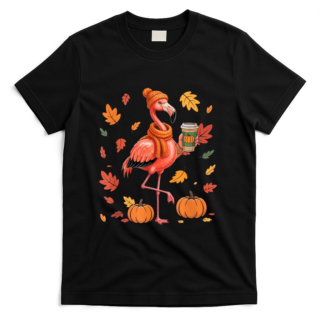 Flamingos Wearing Sweater Coffee Thanksgiving Autumn Lover T-Shirt