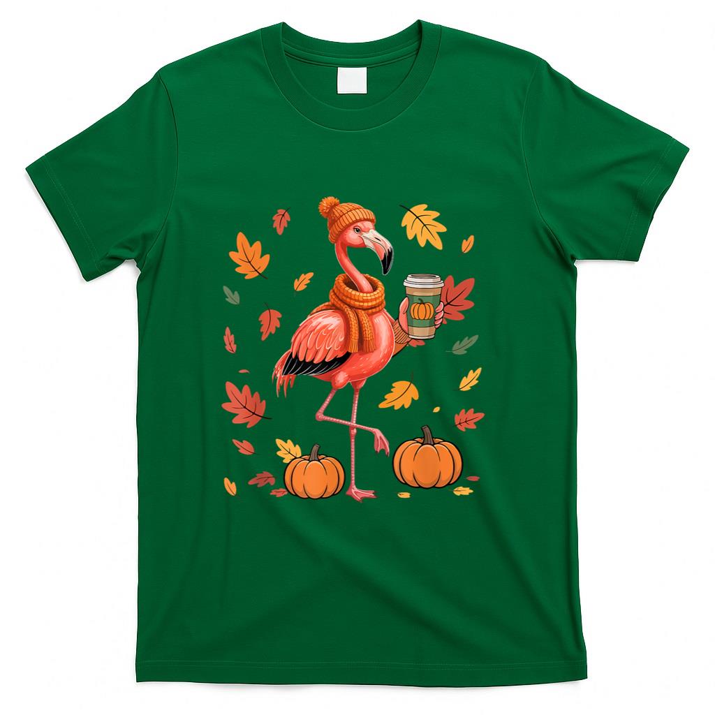 Flamingos Wearing Sweater Coffee Thanksgiving Autumn Lover T-Shirt