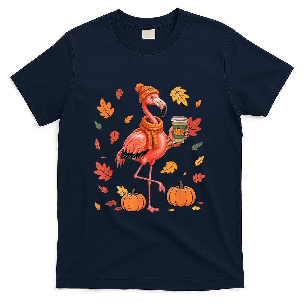 Flamingos Wearing Sweater Coffee Thanksgiving Autumn Lover T-Shirt