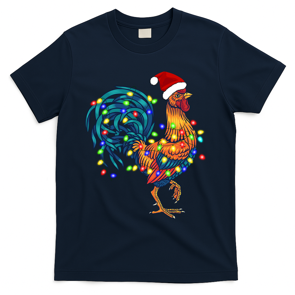 Funny Rooster Chicken Christmas Lights Pajama Farmer Funny Gift T-Shirt