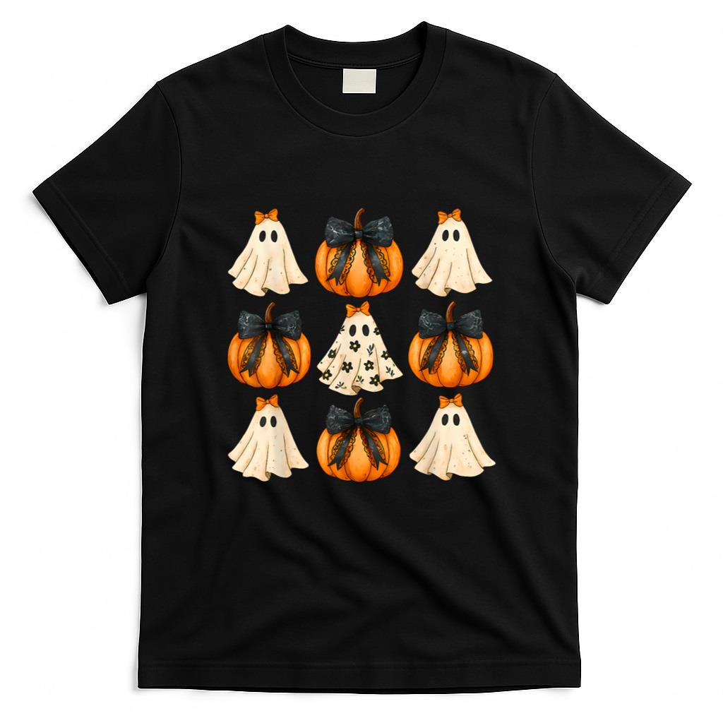 Halloween Shirt - Halloween Coquette Bow Pumpkin Ghost Spooky Boo Women Girl T-Shirt
