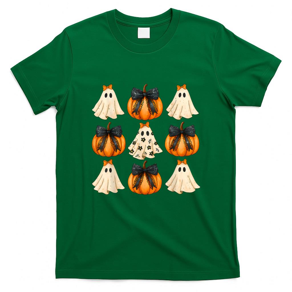 Halloween Shirt - Halloween Coquette Bow Pumpkin Ghost Spooky Boo Women Girl T-Shirt
