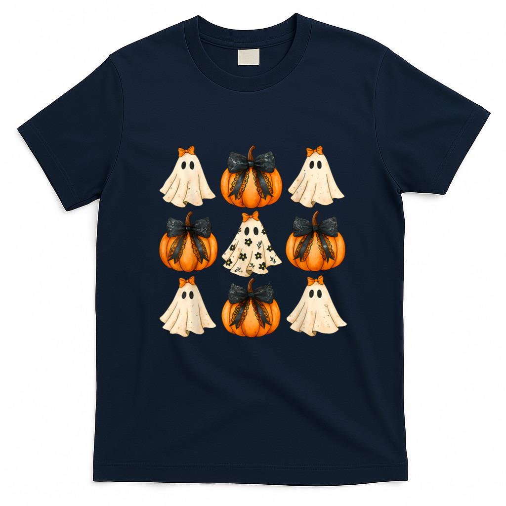 Halloween Shirt - Halloween Coquette Bow Pumpkin Ghost Spooky Boo Women Girl T-Shirt