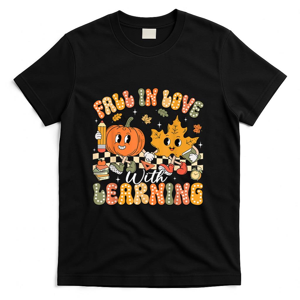 Retro Fall In Love With Learning Autumn Pumpkin Teacher T-Shirt