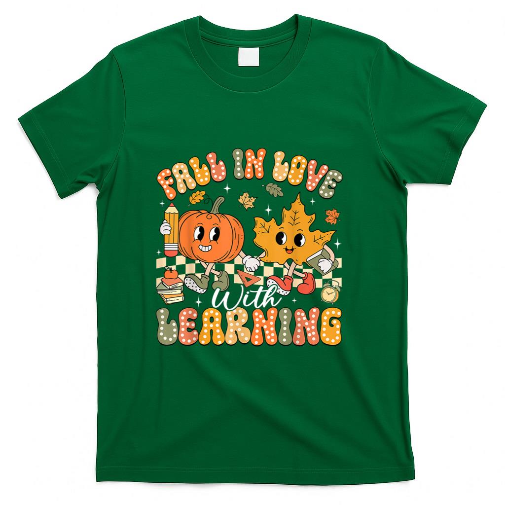Retro Fall In Love With Learning Autumn Pumpkin Teacher T-Shirt