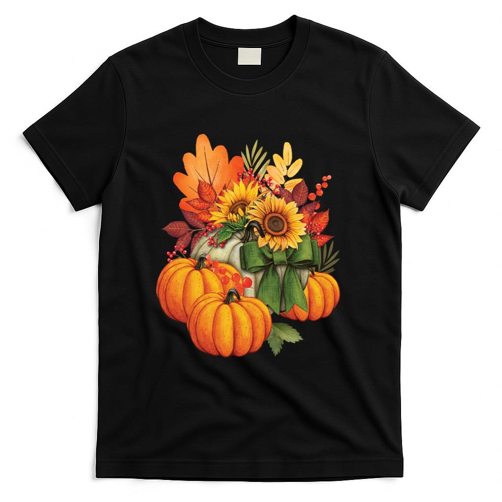 Thanksgiving Pumpkin Sunflower Fall Autumn Holiday Long Sleeve T-Shirt