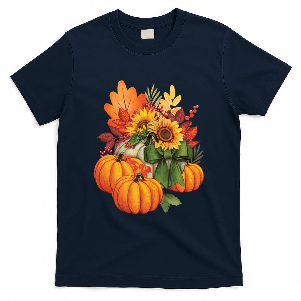 Thanksgiving Pumpkin Sunflower Fall Autumn Holiday Long Sleeve T-Shirt