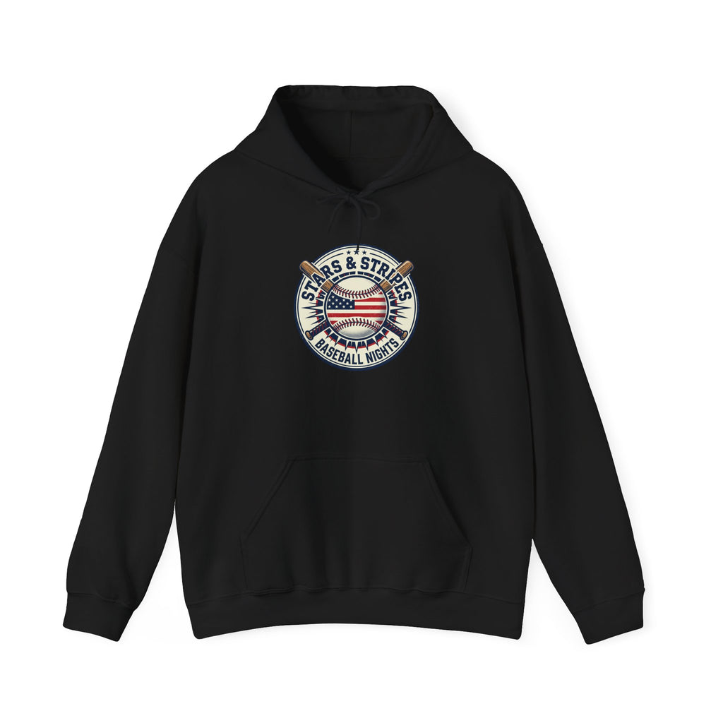 Stars & Stripes Baseball Hoodie | Patriotic Baseball Graphic, Vintage Ballpark Aesthetic