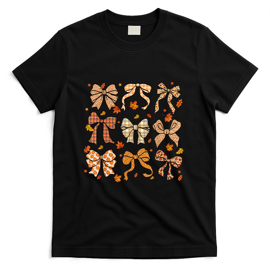 Fall Coquette Bow Fall Pumpkin Thanksgiving Women Girl T-Shirt