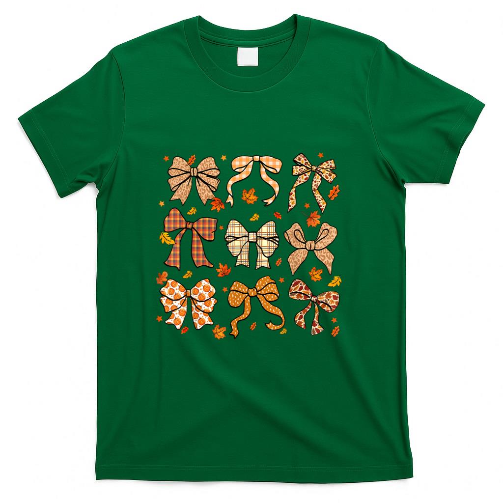 Fall Coquette Bow Fall Pumpkin Thanksgiving Women Girl T-Shirt