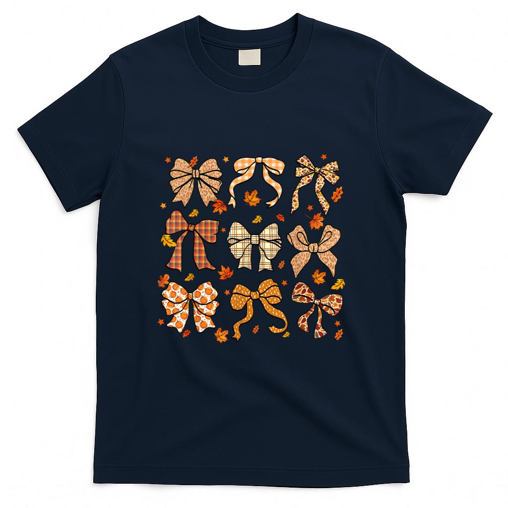 Fall Coquette Bow Fall Pumpkin Thanksgiving Women Girl T-Shirt