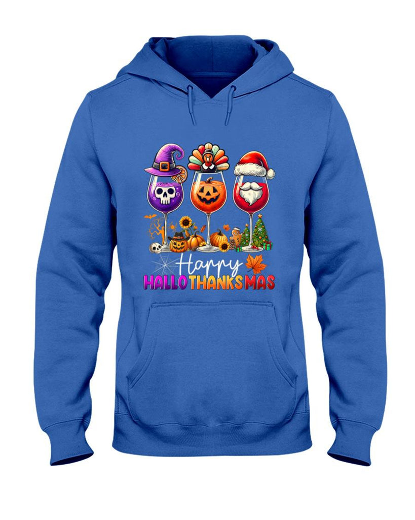 Happy Hallothanksmas Wine Halloween Thanksgiving Christmas T-Shirt