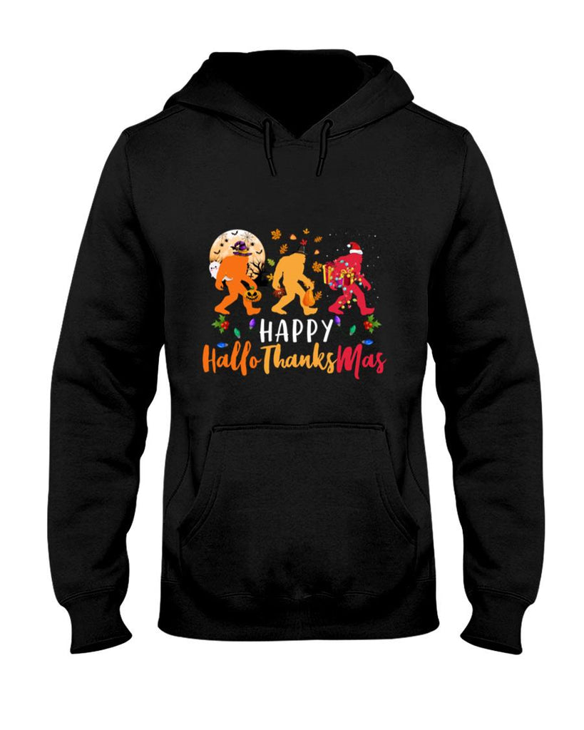 Hallothanksmas Bigfoot Halloween Thanksgiving Christmas Long Sleeve T-Shirt