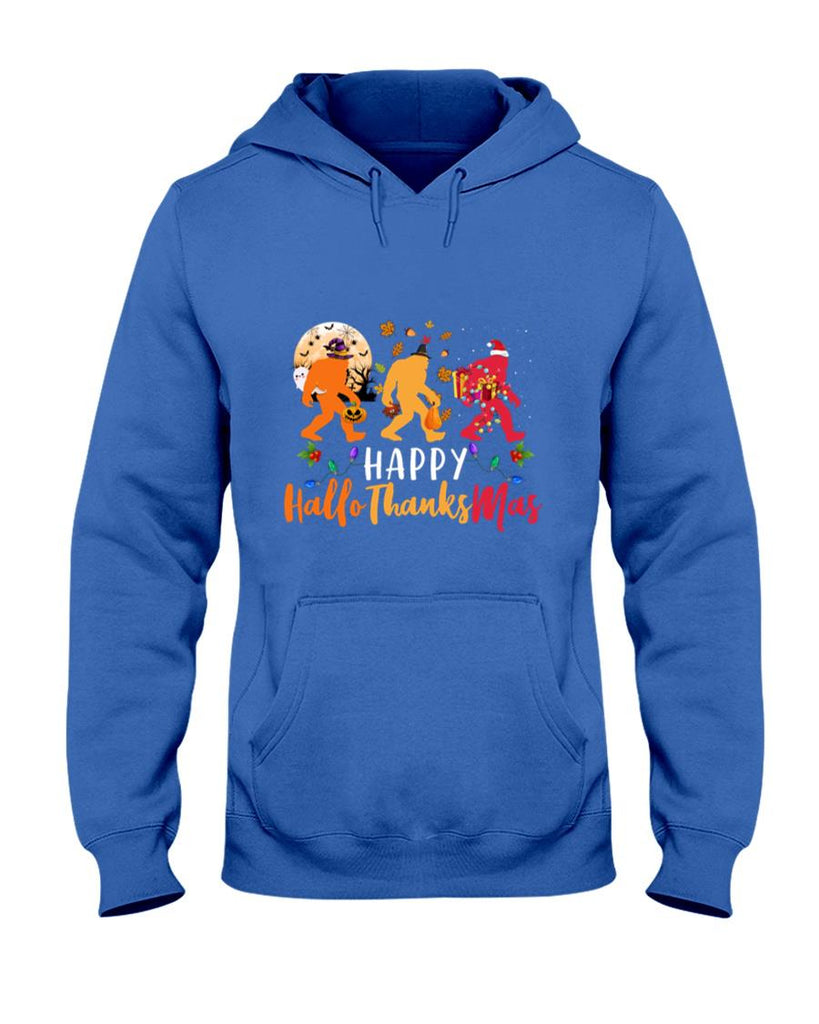 Hallothanksmas Bigfoot Halloween Thanksgiving Christmas Long Sleeve T-Shirt