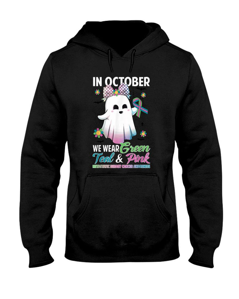 in October We Wear Green Teal Pink Metastatic Breast Cancer T-Shirt
