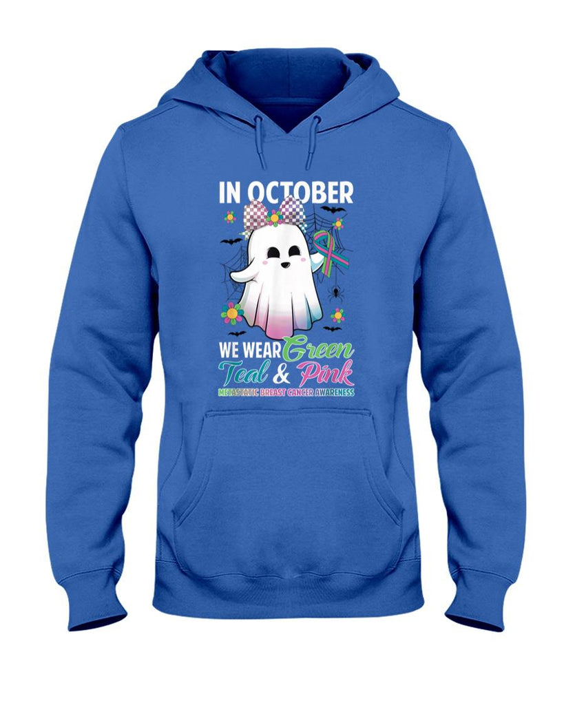 in October We Wear Green Teal Pink Metastatic Breast Cancer T-Shirt