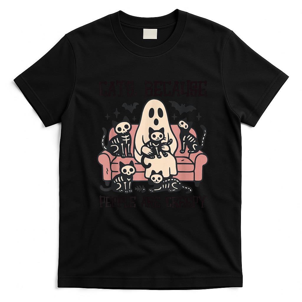 Pet Mom Halloween Shirt - Cats Because People are Creepy Ghost Halloween Cat Mom Kids T-Shirt