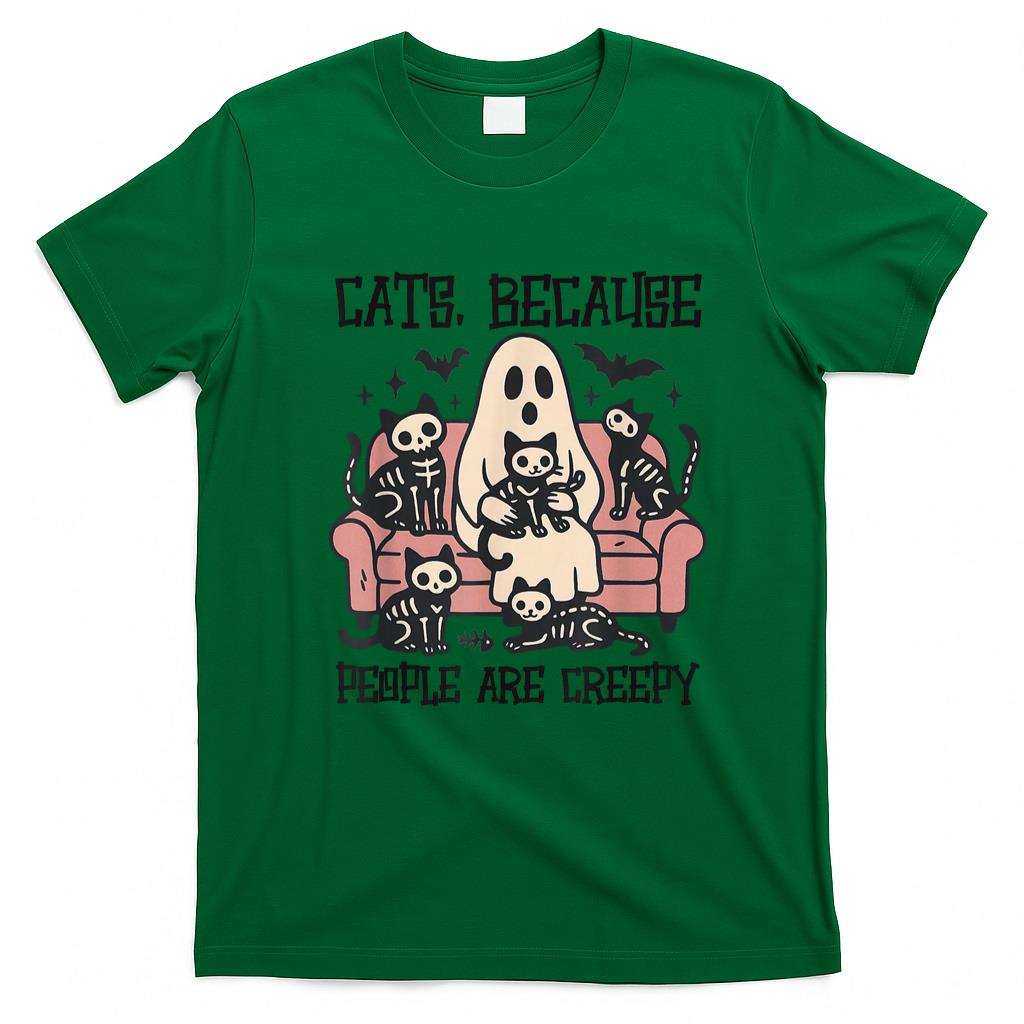 Pet Mom Halloween Shirt - Cats Because People are Creepy Ghost Halloween Cat Mom Kids T-Shirt