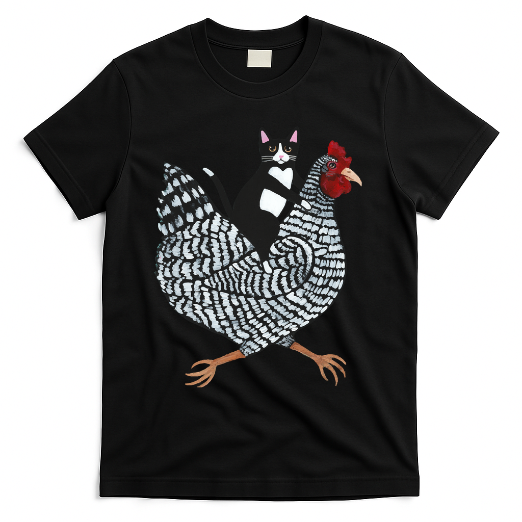 Tuxedo Cat On A Chicken T-Shirt
