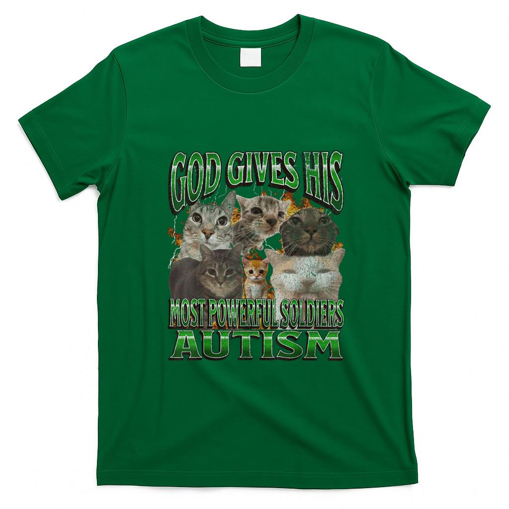 Funny Tees - God Gives His Most Powerful Autism Funny Cat Meme Bootleg T-Shirt