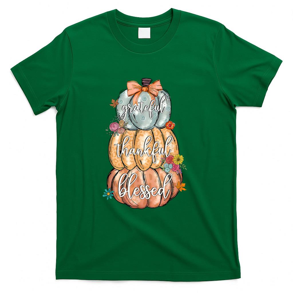 Coquette Bow Pumpkin Grateful Thankful Blessed Thanksgiving T-Shirt