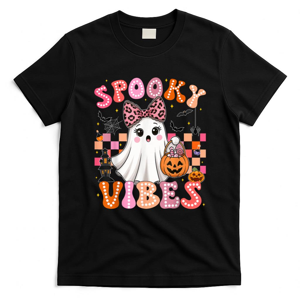 Halloween Shirt - Groovy Spooky Vibes Cute Boo Ghost Halloween Costumes Girls T-Shirt