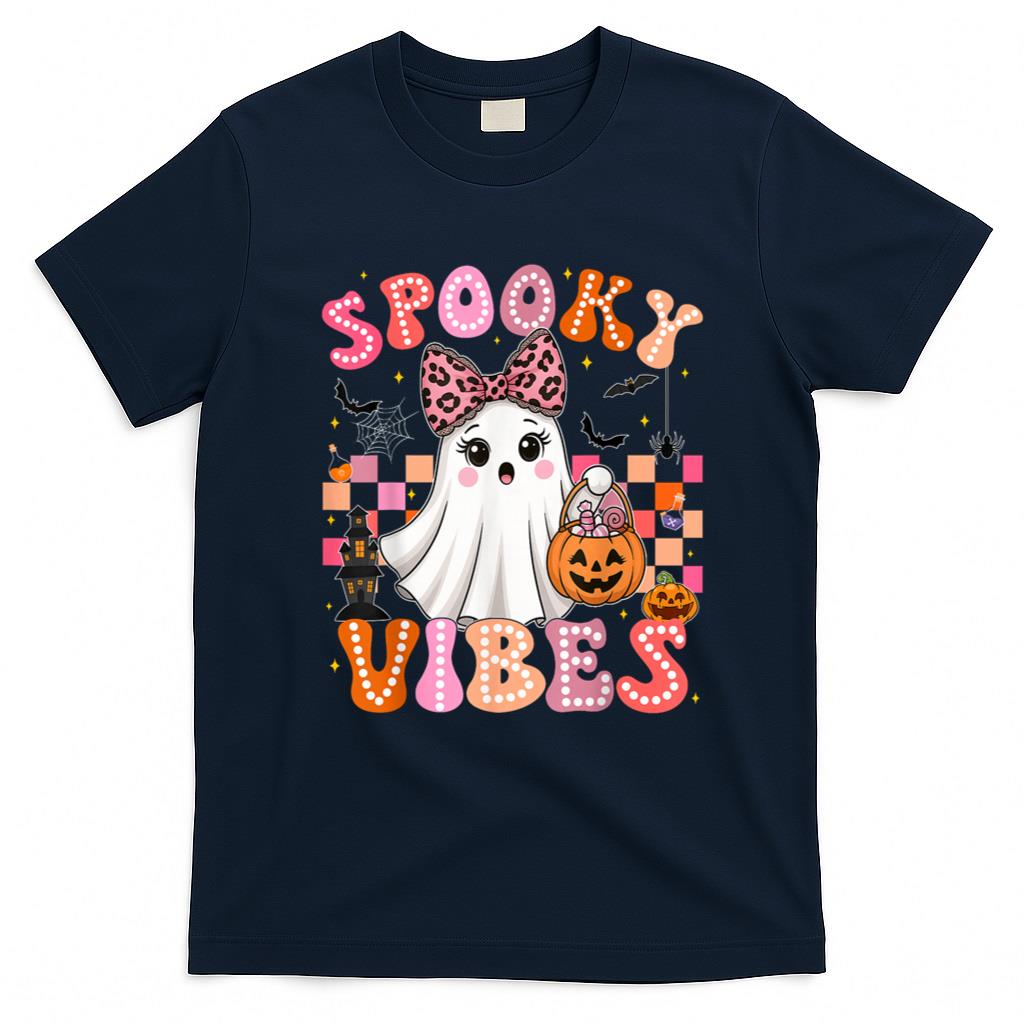 Halloween Shirt - Groovy Spooky Vibes Cute Boo Ghost Halloween Costumes Girls T-Shirt