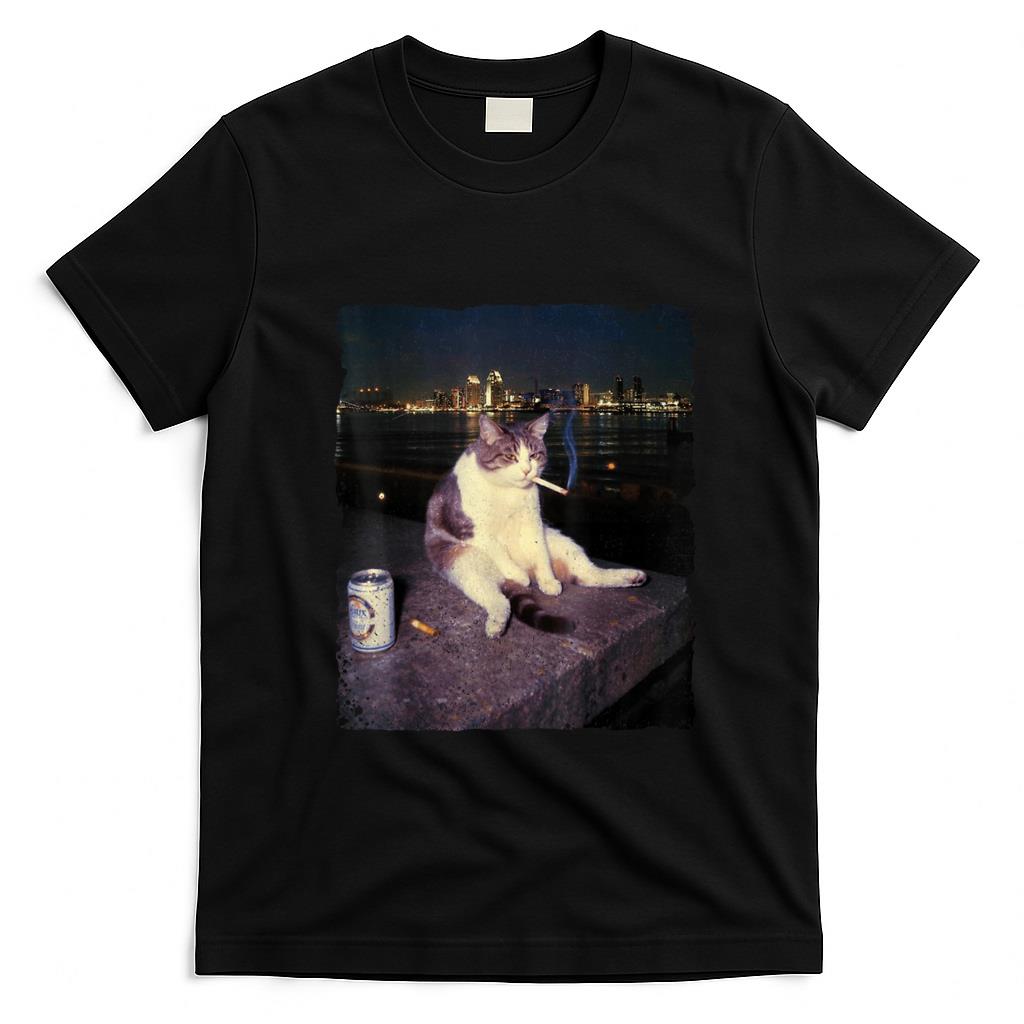 Funny Tees - Cigarette Kitten Funny Smoking Cat Meme Stupid Brainrot T-Shirt