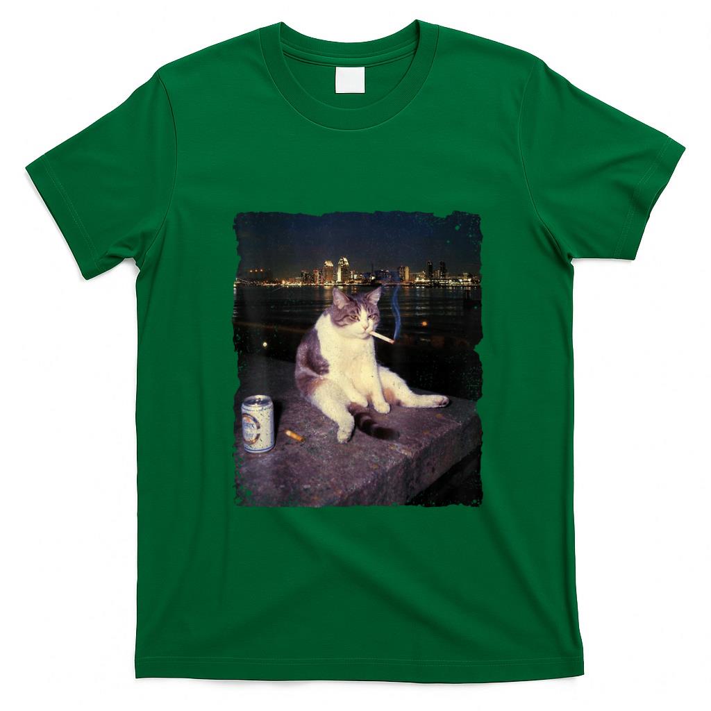 Funny Tees - Cigarette Kitten Funny Smoking Cat Meme Stupid Brainrot T-Shirt