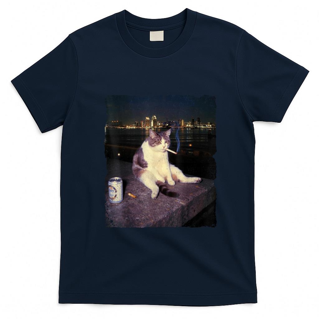 Funny Tees - Cigarette Kitten Funny Smoking Cat Meme Stupid Brainrot T-Shirt