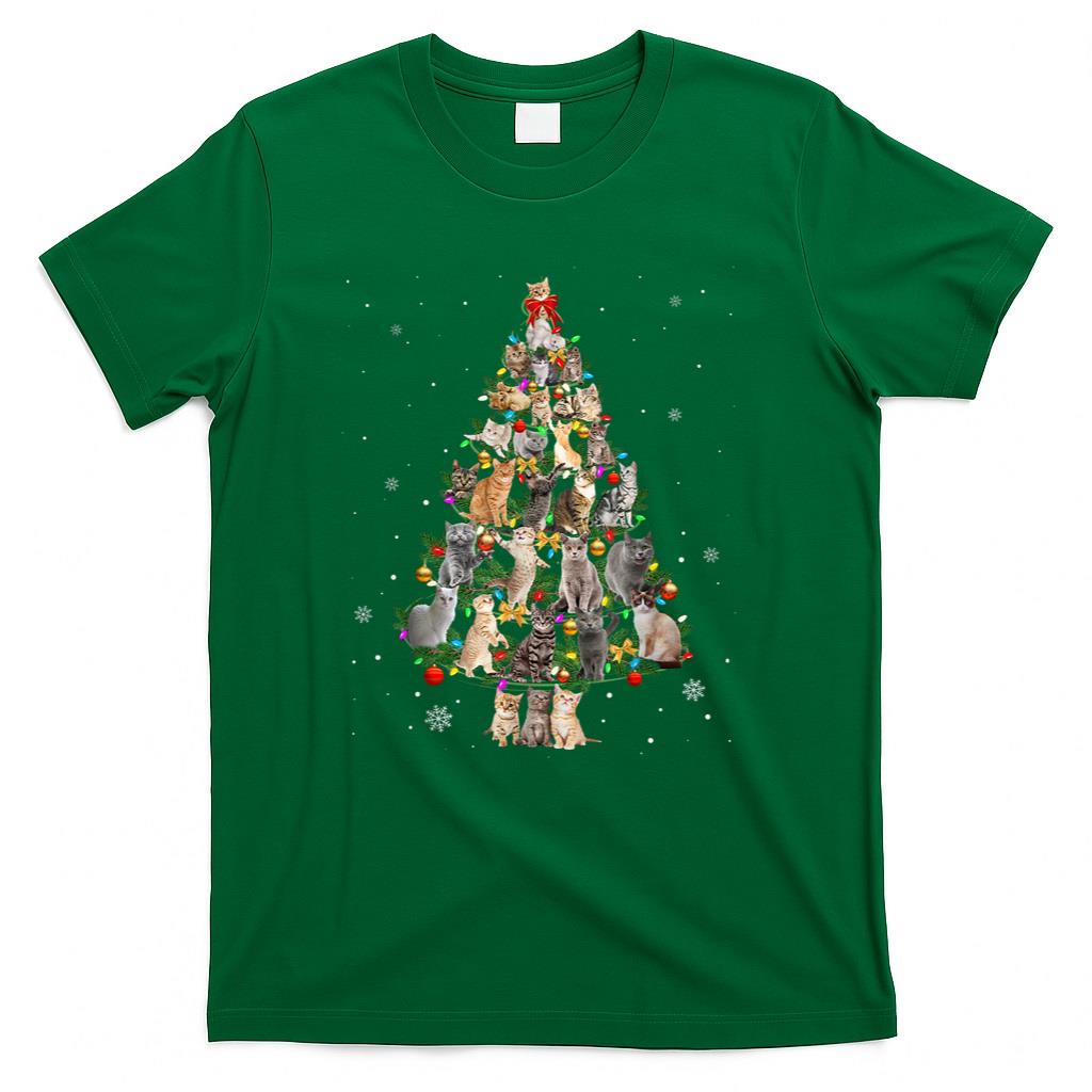 Meowy Xmas Cats Christmas Tree Lights Snow Kitten Funny Gift T-Shirt