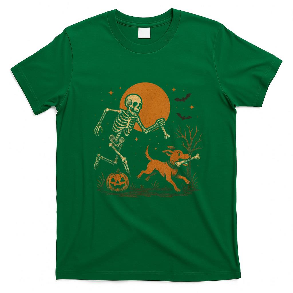 Pet Mom Halloween Shirt - Skeleton Chasing Dog Funny Halloween Dog Mom Pet Lover Pug T-Shirt